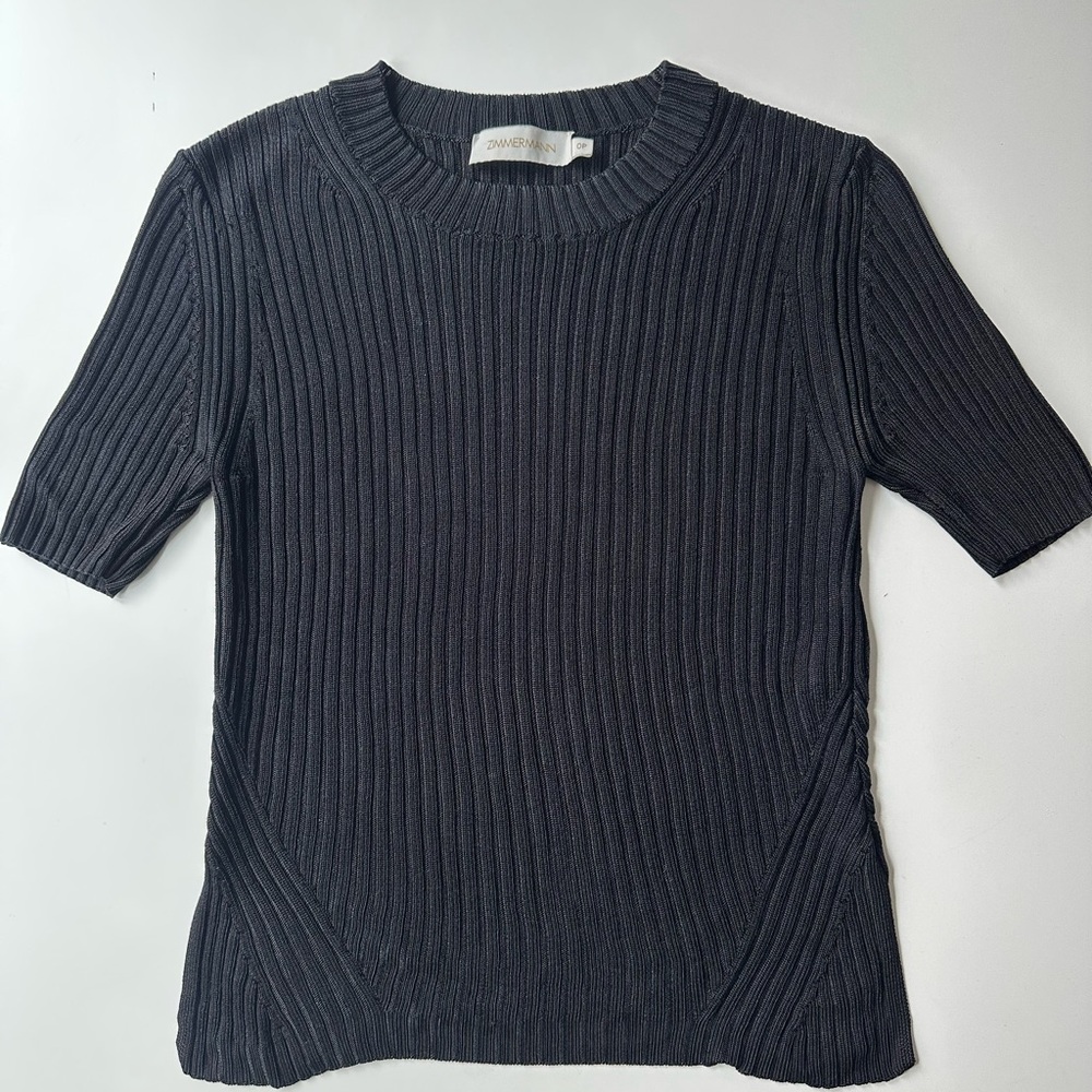Zimmermann Black Ribbed Viscose Short Sleeve Top